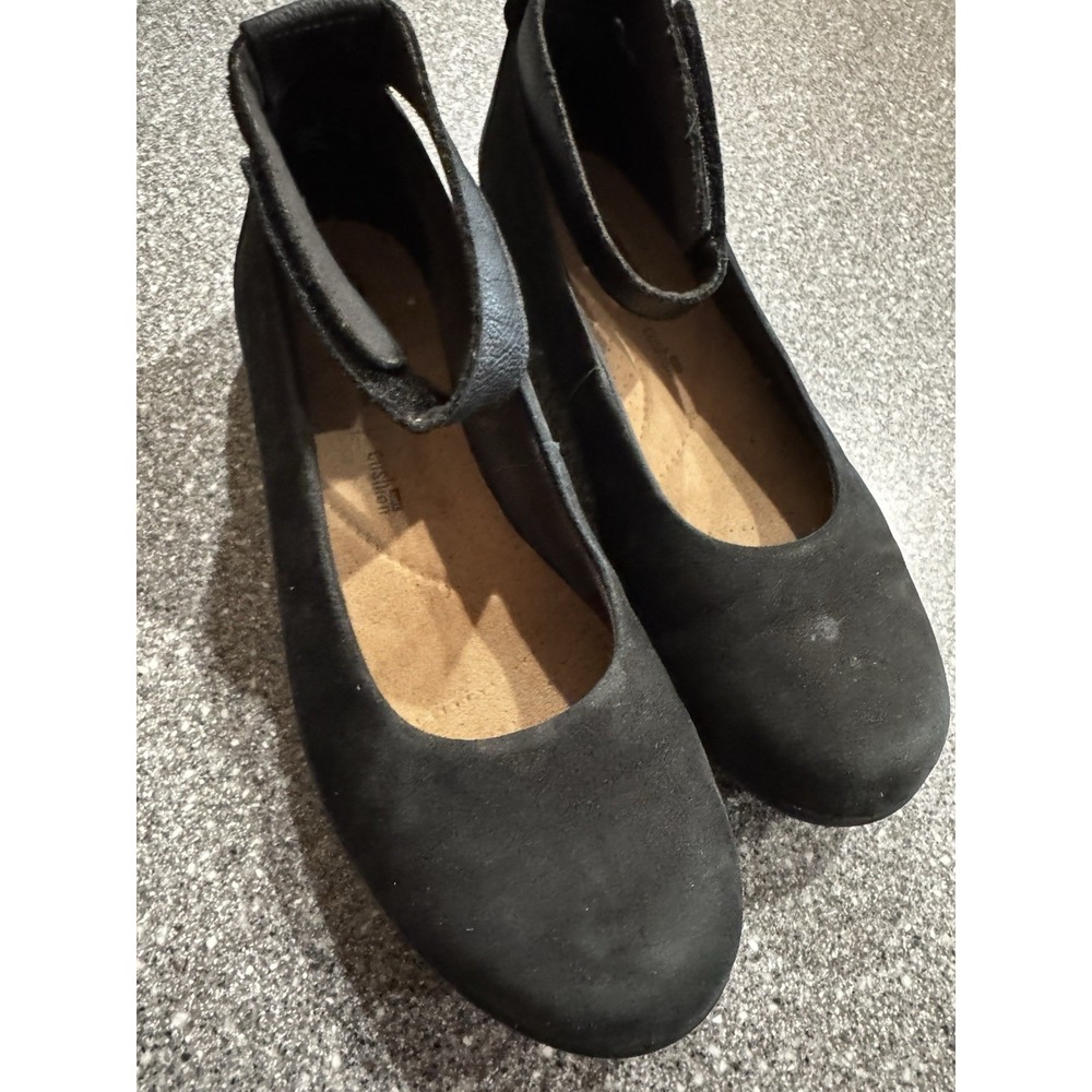Clarks Medora Nina Black Suede Ankle Wrap Ballet Flat Cas Women Shoes Sz 7 SB23